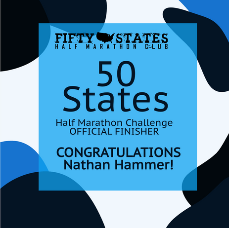 Congratulations to 50 States Half Marathon Club™ member, Nathan Hammer from Oxford, Mississippi, for completing the 50 States Half Marathon Challenge™ plus D.C., in May of 2026!