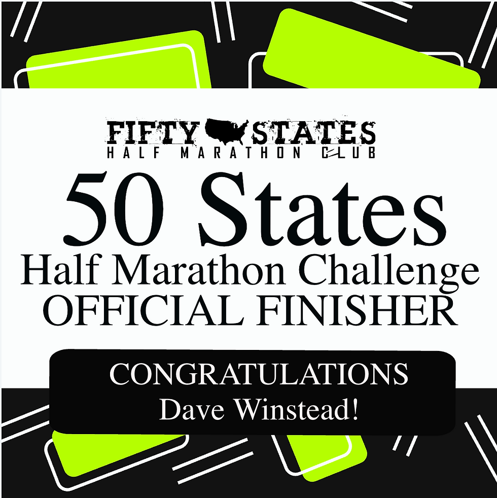 Congratulations to 50 States Half Marathon Club™ member, David Winstead from Jacksonville, Arkansas, for completing the 50 States Half Marathon Challenge™, in June 2026! David has been a member of our fifty states running club for over eight years.