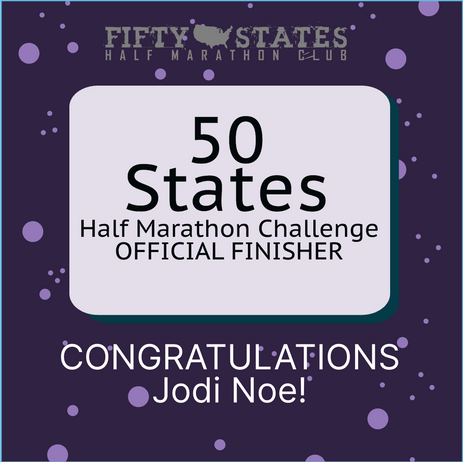 Congratulations to 50 States Half Marathon Club™ member, Jodi L. Noe from Palm Bay, Florida, for completing the 50 States Half Marathon Challenge™, January 2026!