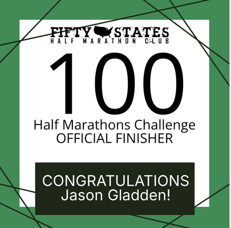 Congratulations to 50 States Half Marathon Club™ member, Jason Gladden from Seattle, Washington, for completing the 100 Half Marathons Challenge™, in June 2026! Jason is a Life Membership member of our club, and has been a member for over four years.