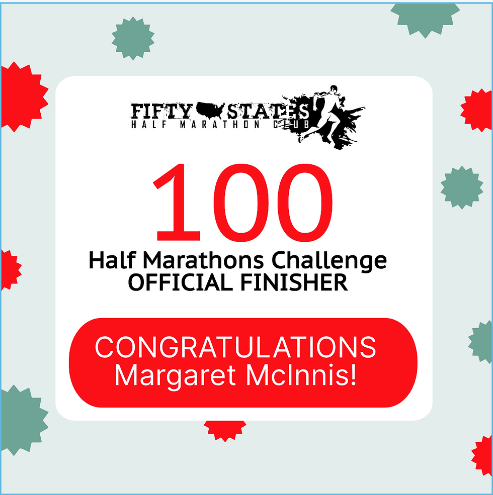Margaret McInnis Finishes the 100 Half Marathons Challenge™ - From Claremont, North Carolina