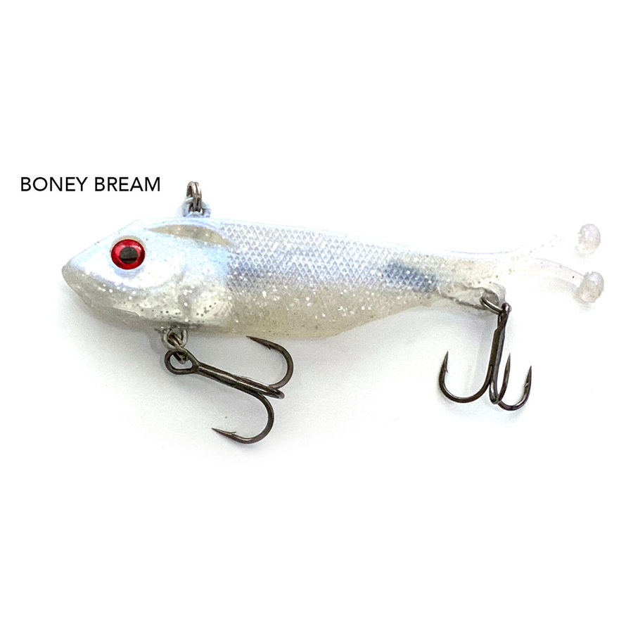 Vex Performance Lures 90 mm Soft Vibe lure – Boney Bream clear belly pearl-white back red-black eyes silver-flake infused