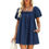 Thumbnail: ﻿ Women Summer Denim Dresses Square Collar Puff Sleeve Jean Mini Dress