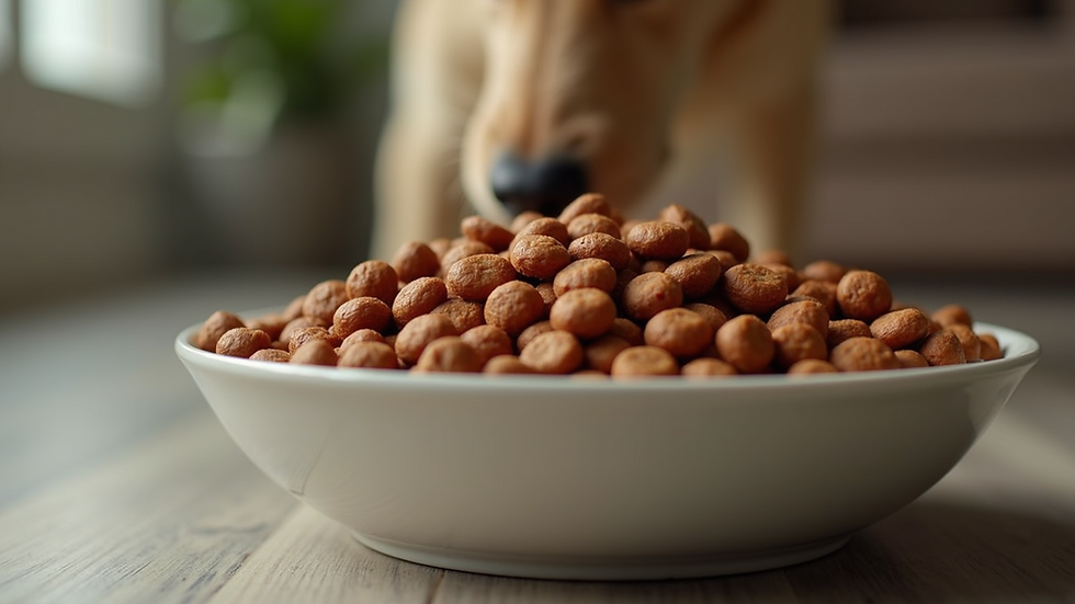 Close-up view of a bowl filled with fresh dog food