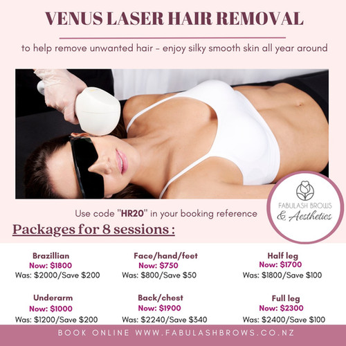 Venus Laser Hair Removal Package for 8 Sessions fabulashbrows