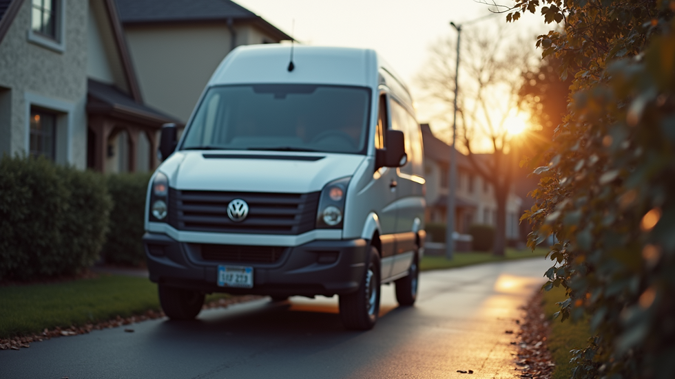 Eye-level view of locksmith van parked outside a residential home