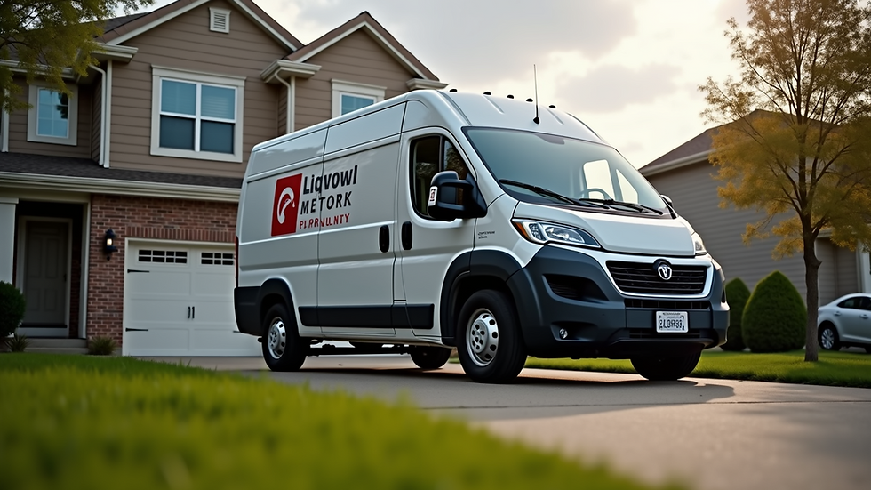 Eye-level view of a locksmith van parked outside a residential home