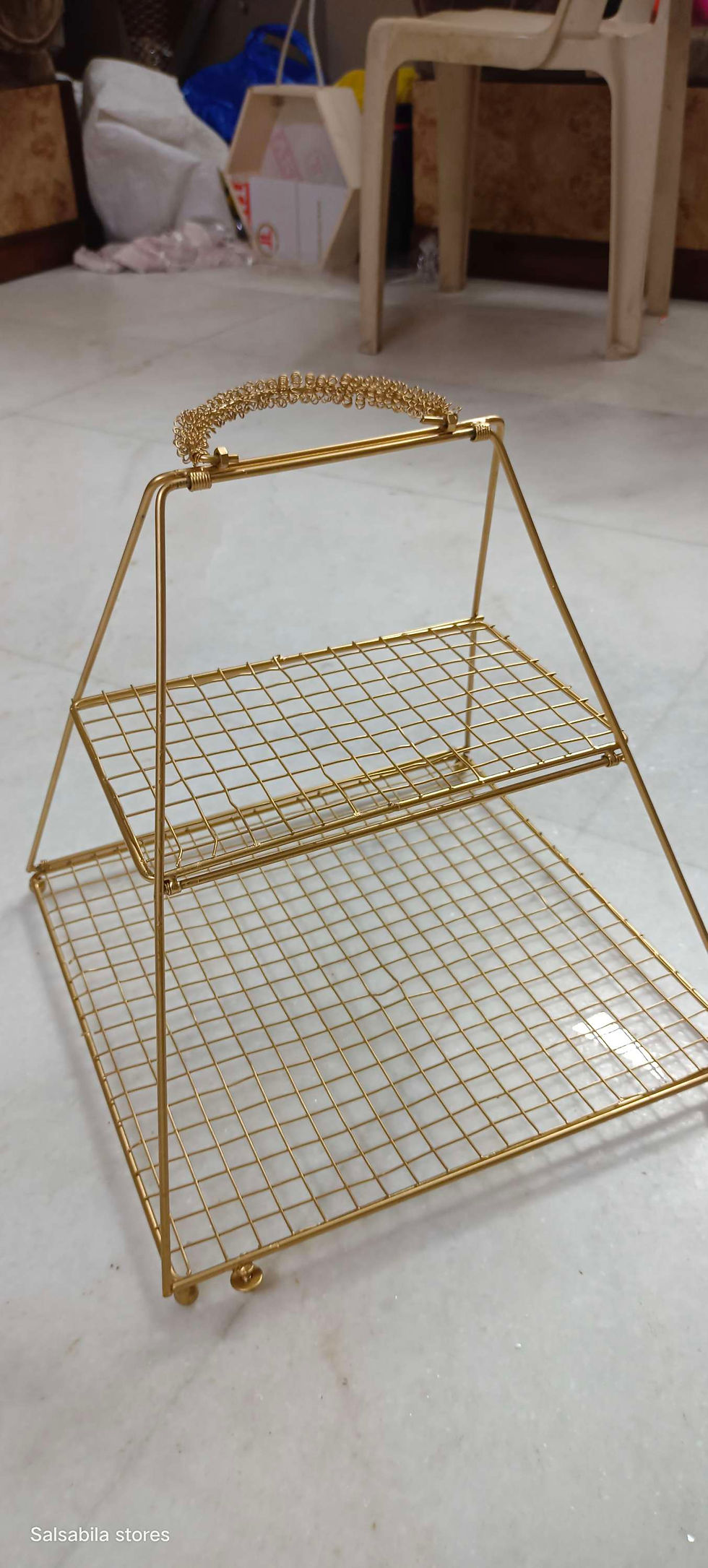 Metal tray 2 tier foldable