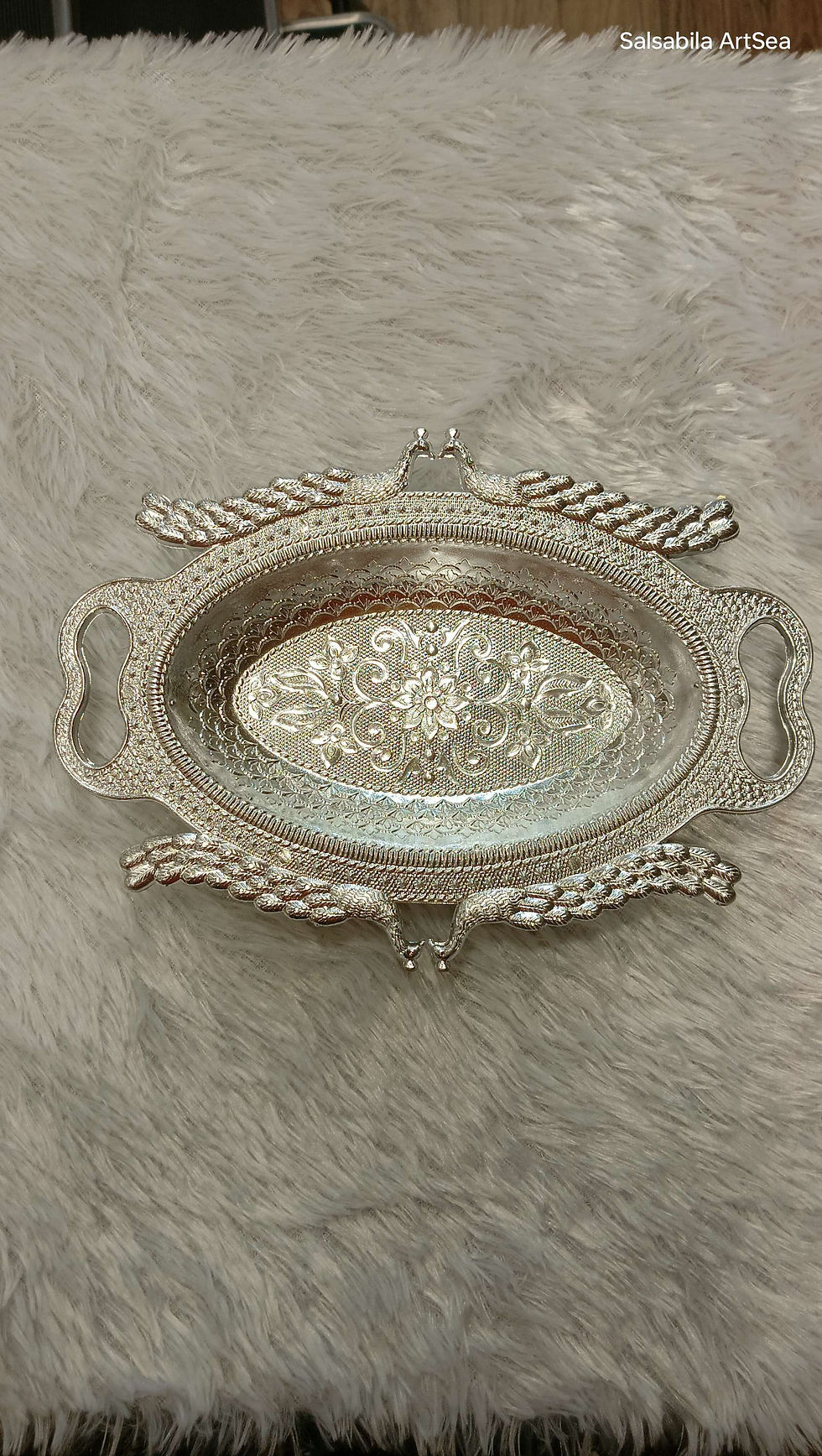 Decorated Silver Oval Plate
