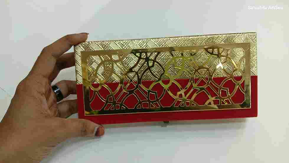 Thumbnail: red golden jali acrylic Luxury Money Envelop Box