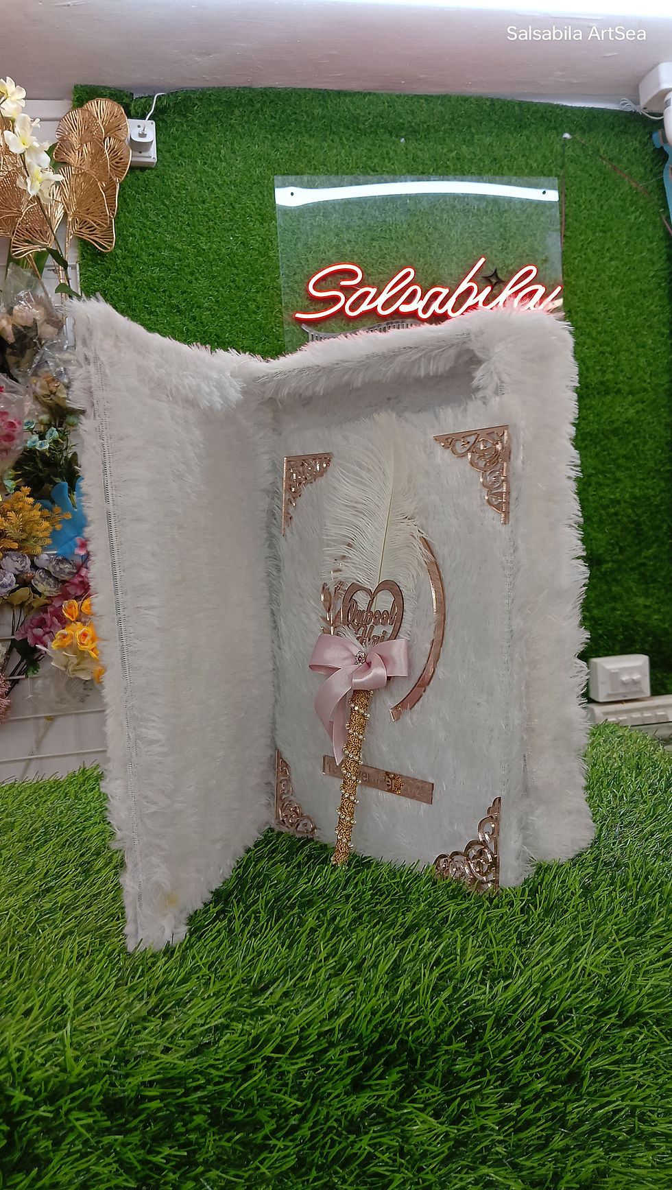 Customized White Furr Nikah Nama Booklet / kit with nikah file and qubool hai pen