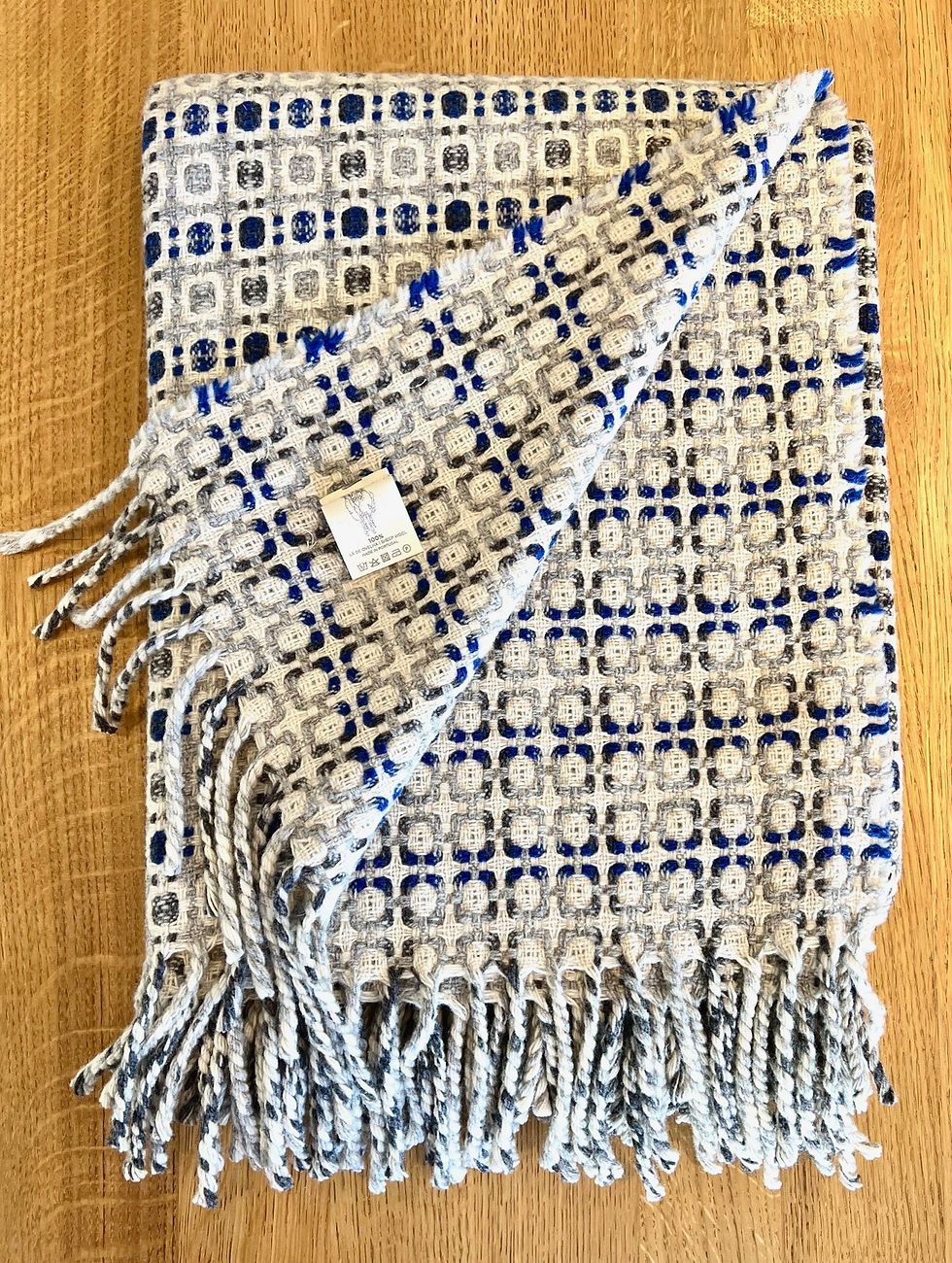 Wolldecke Burel factory Portugal Vintage beige blau Doubleface