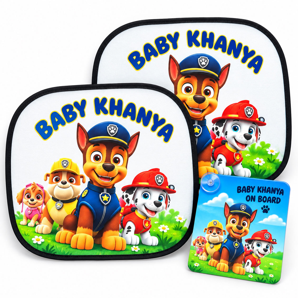 Personalised Twin Car Sunshades & Baby on Board Sign