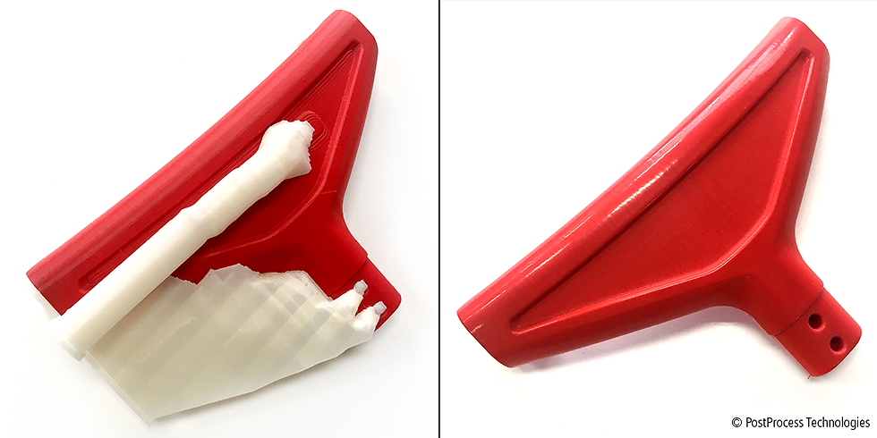 A 3D-printed object before and after postprocessing