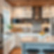 Modern kitchen with white cabinets, stainless steel appliances, and pendant lights.
