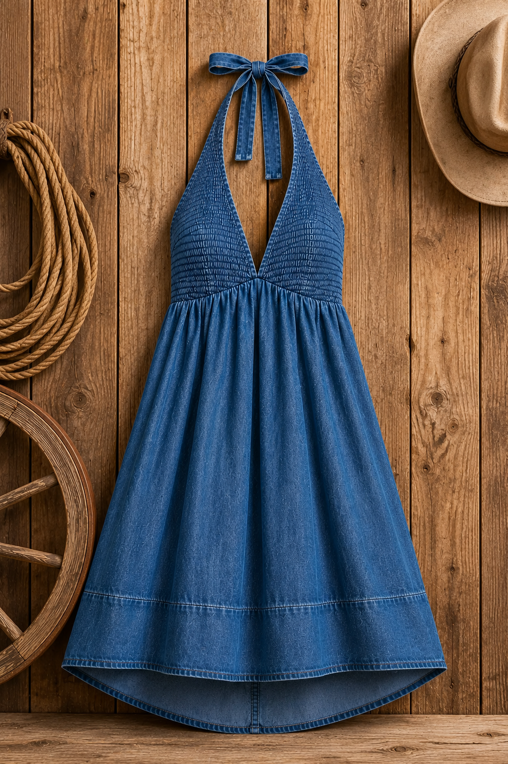 Denim Halter Mini Dress