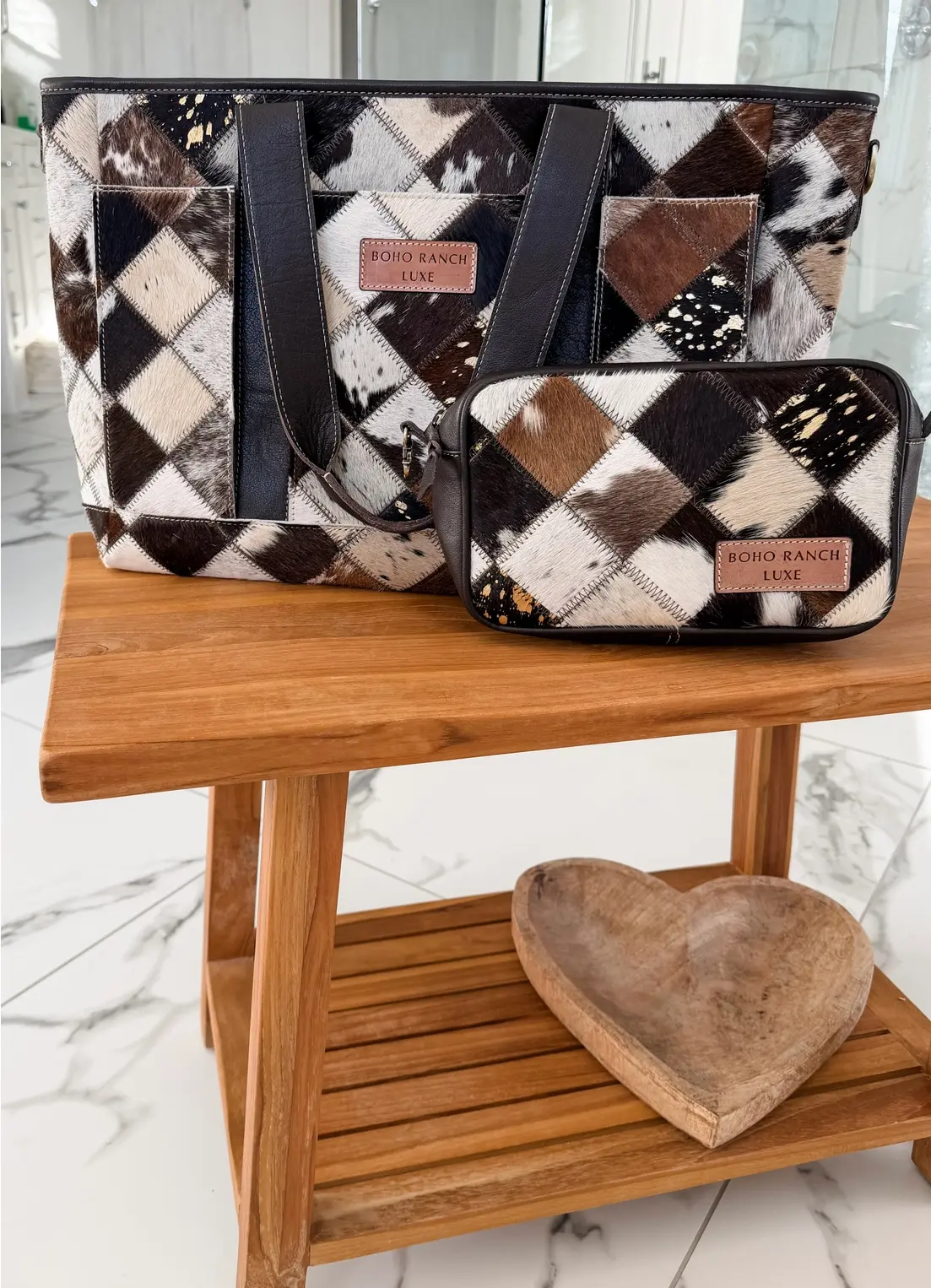 Boho Ranch Luxe Cowhide Tote & Pouch Set
