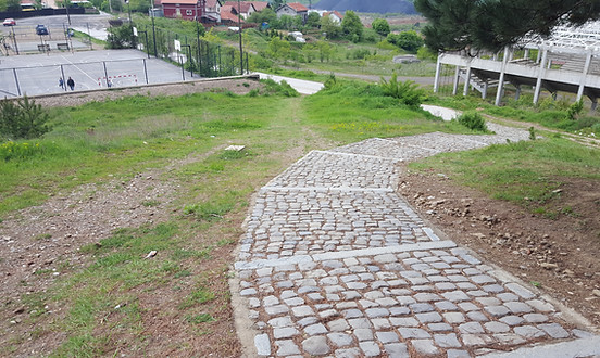 Parking area for the spomenik complex at Mitrovica, Kosovo.