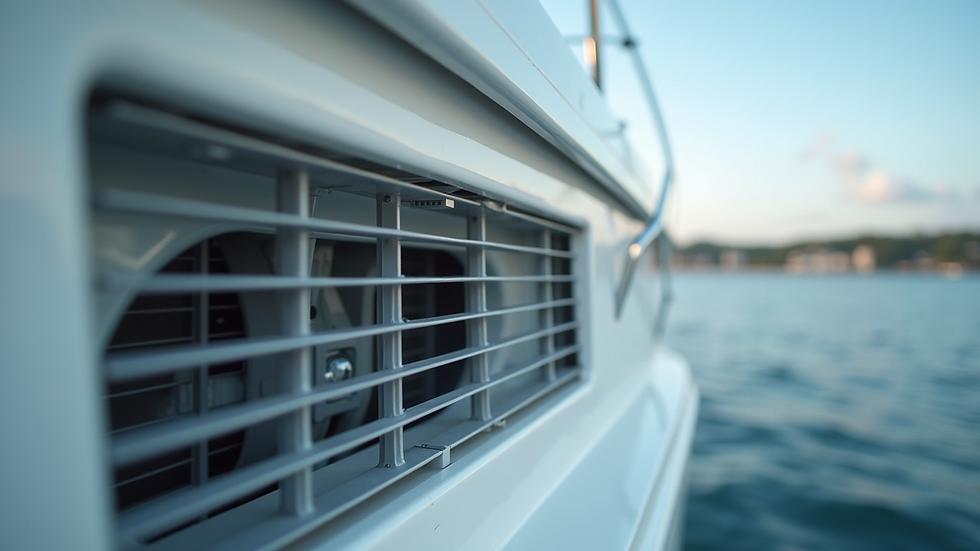 Close-up view of a marine air conditioning unit installed on a boat