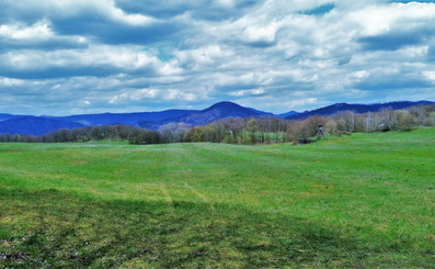 Z místa Hradiště Hrádek vidíme dva lomy na pravém břehu - Deblík a Trabici