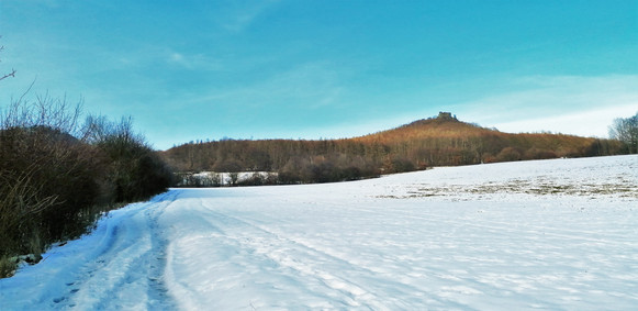 Zimní pláně pod zříceninou hradu Oltářík