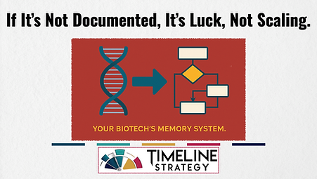Biotech process flow graphic illustrating the link between documentation and scalability.