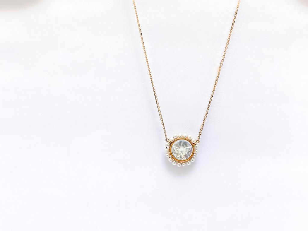 Colar Espirito Santo com Micropérolas - Ouro Rose