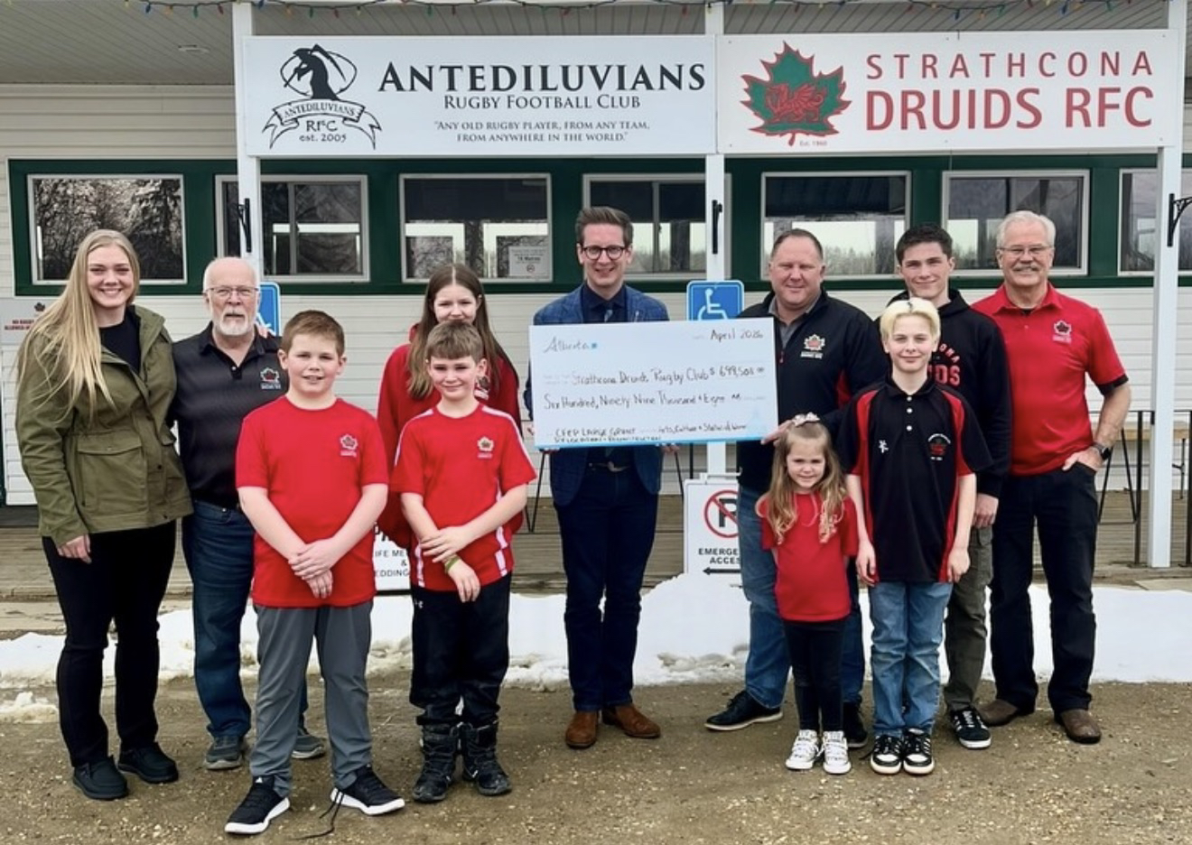 $699,508 grant cheque presented at Lynn Davies Rugby Park by Hon. Nate Glubish, MLA