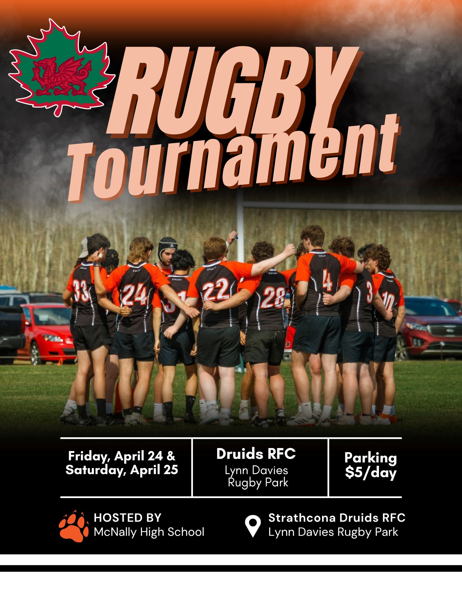 The 32nd annual Lynn Davies High School Rugby Tournament poster — Friday April 24 and Saturday April 25, Druids RFC at Lynn Davies Rugby Park