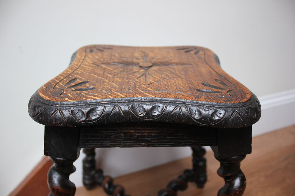 Thumbnail: Antique Carved Oak Stool, Side Table, Plant Stand with Barley Twist Legs