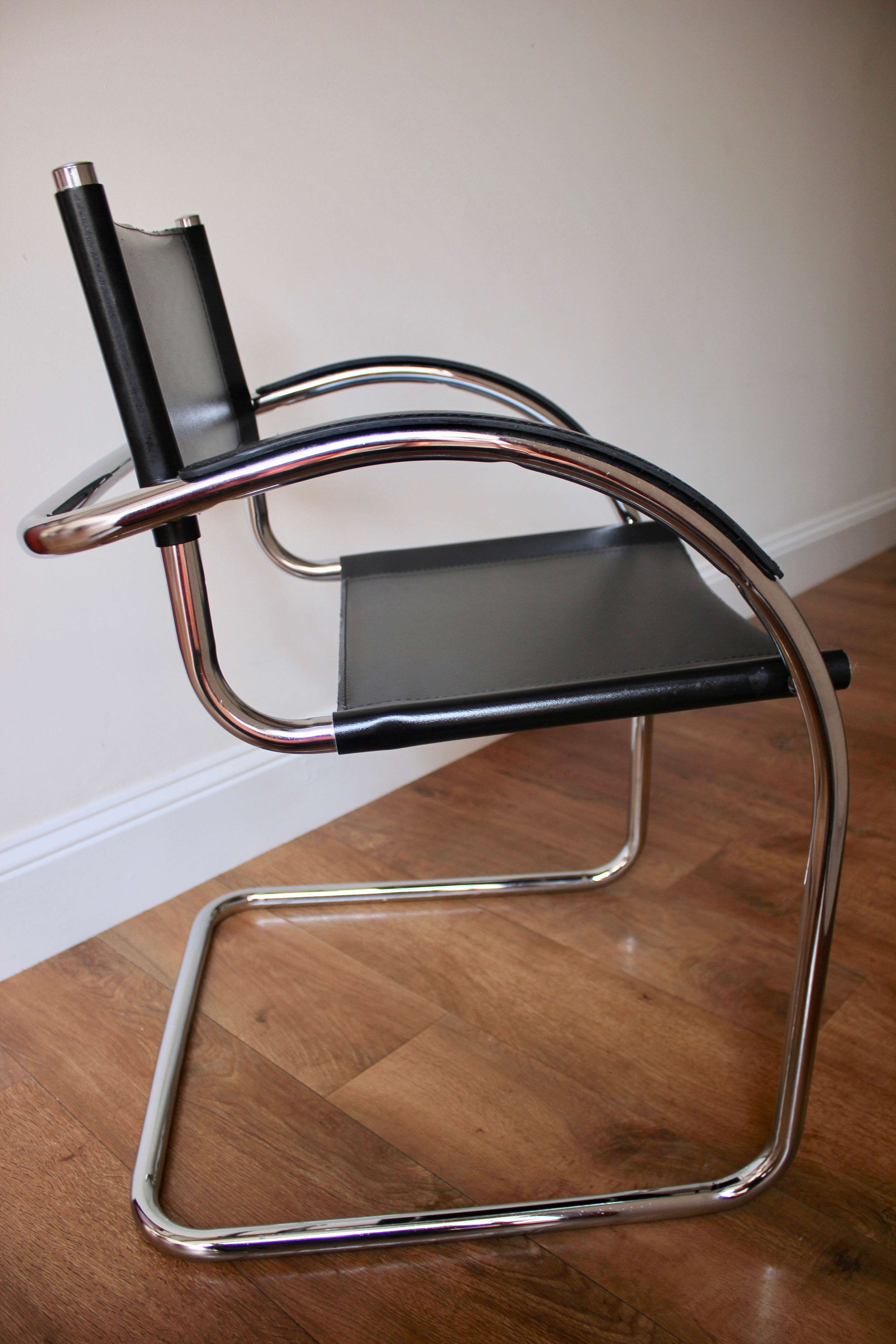 Pair of Vintage Italian Cantilever Black and Chrome Chairs (3 pairs available)