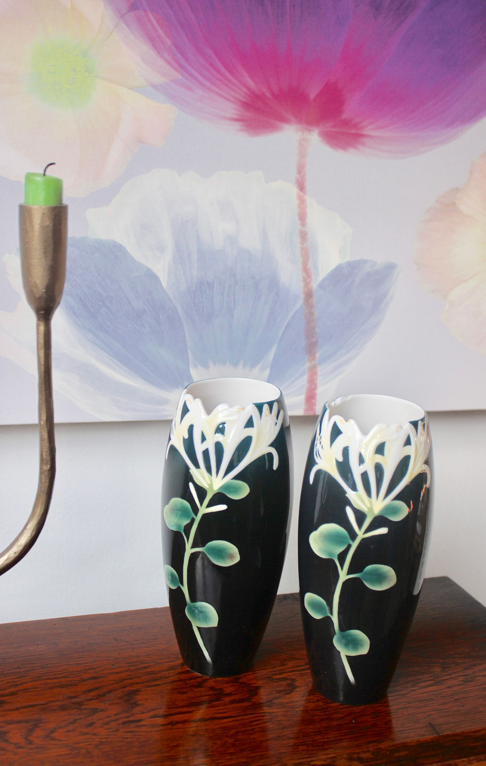 Thumbnail: A Pair of Porcelain Vases with Honeysuckle Design by Franz