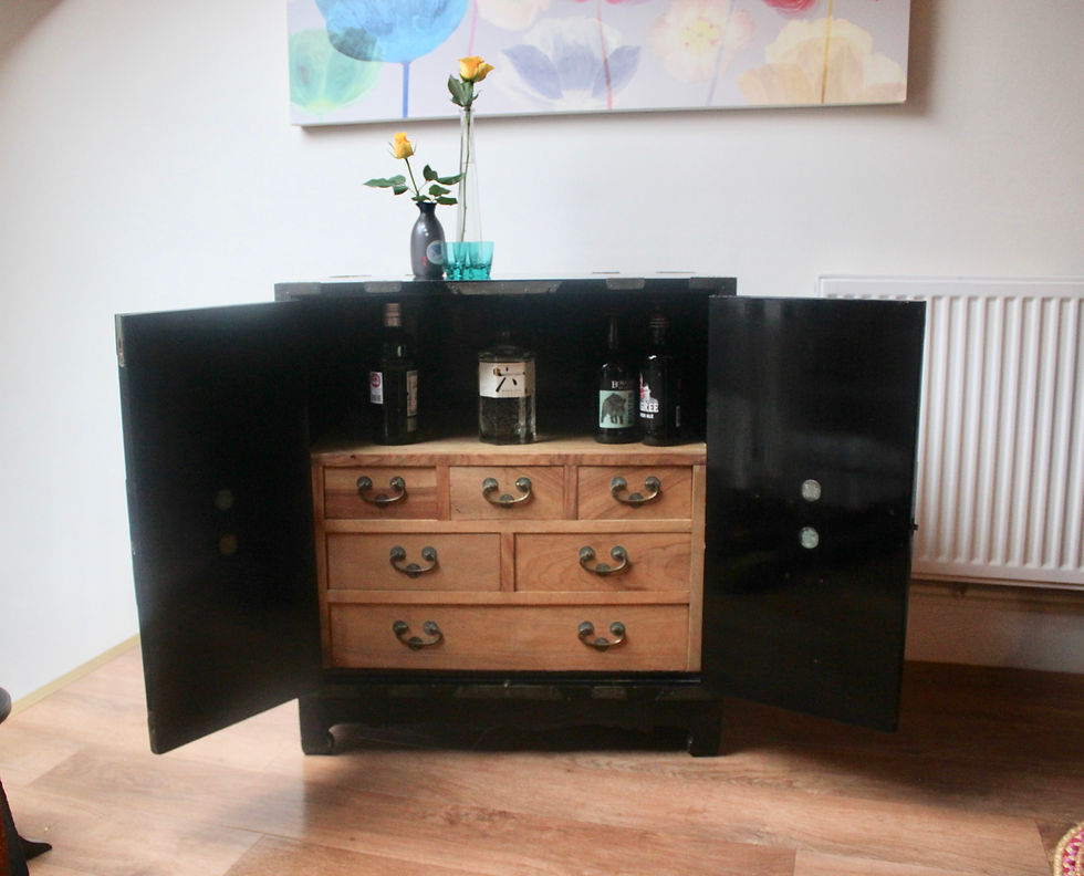 Thumbnail: Antique Oriental Black Lacquer and Brass Sideboard/Cabinet
