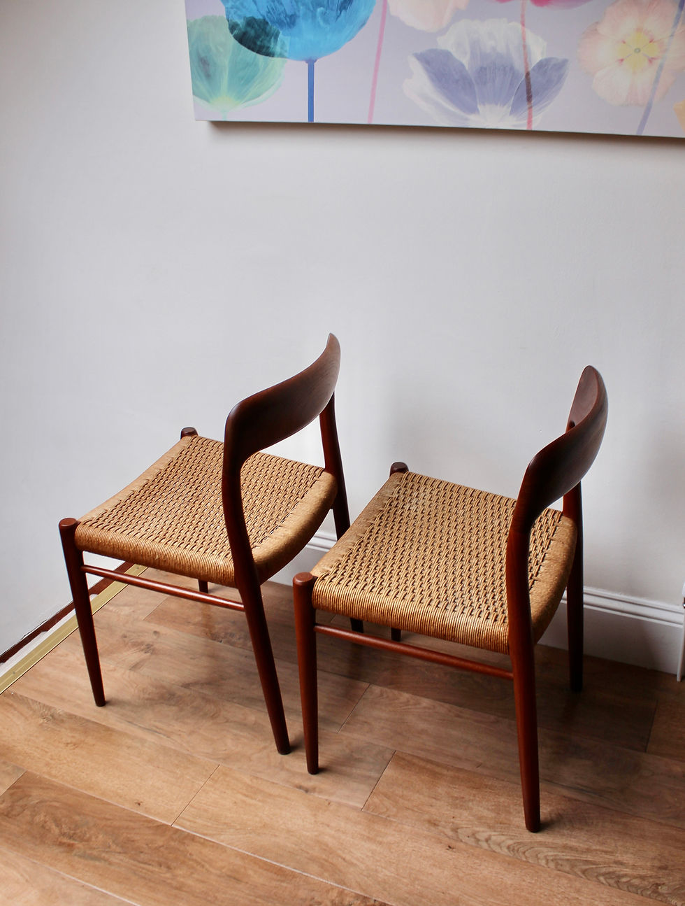 Thumbnail: Niels Moller Model 75 Teak and Paper Cord Dining Chairs, Set of 6