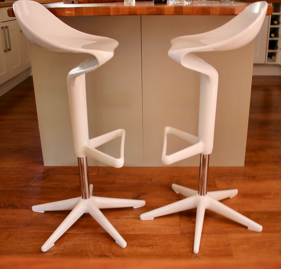 Thumbnail: Pair of Vintage Kartell White and Chrome Spoon Stools by A Citterio