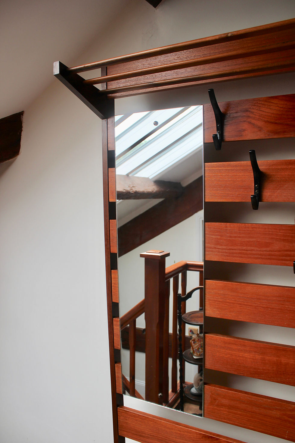 Thumbnail: Vintage Teak Scandinavian Style Wall Mounted Hallway Slatted Coat Hanger