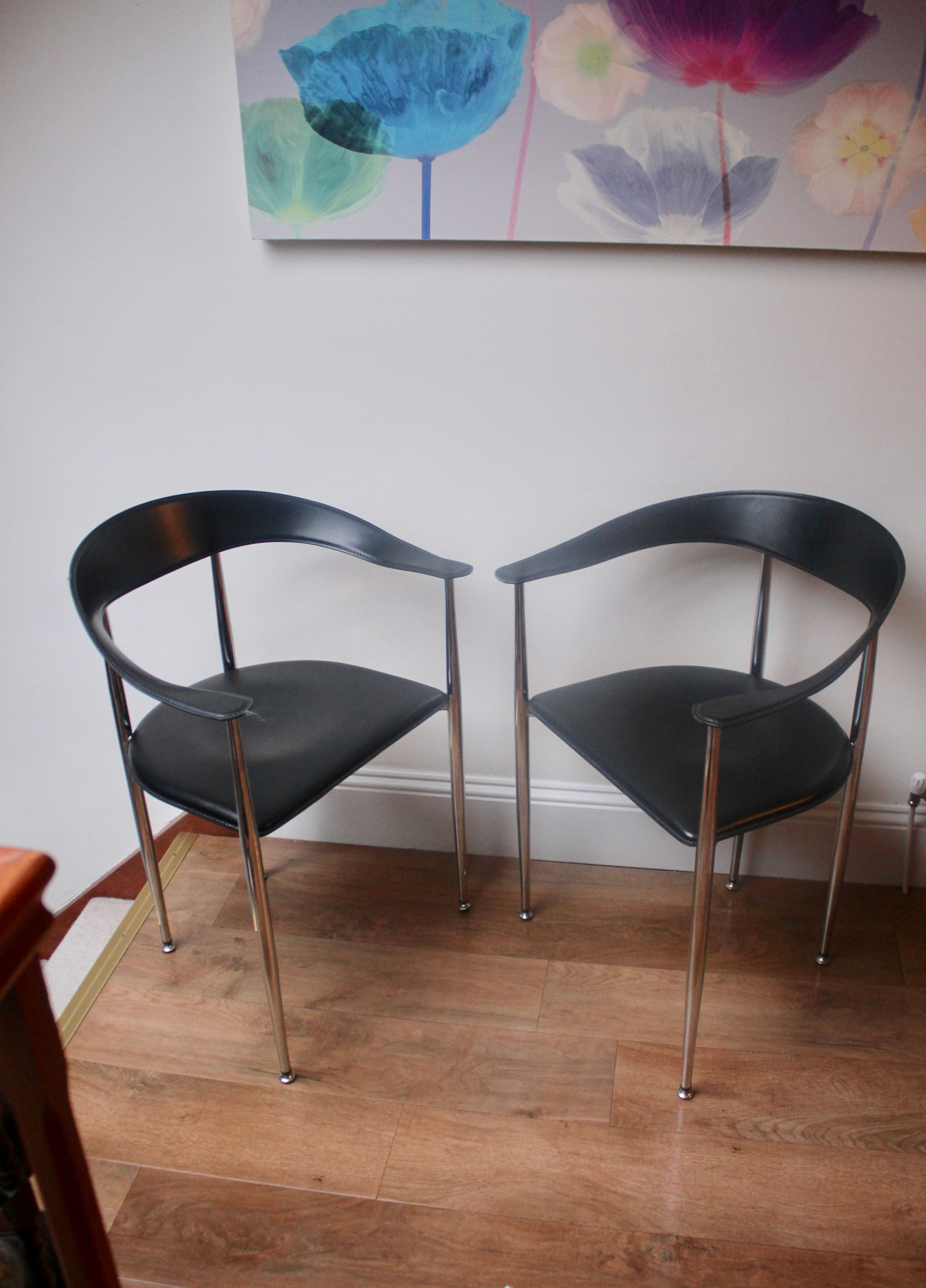 A Pair of Vintage Arper Italian Leather and Chrome Chairs