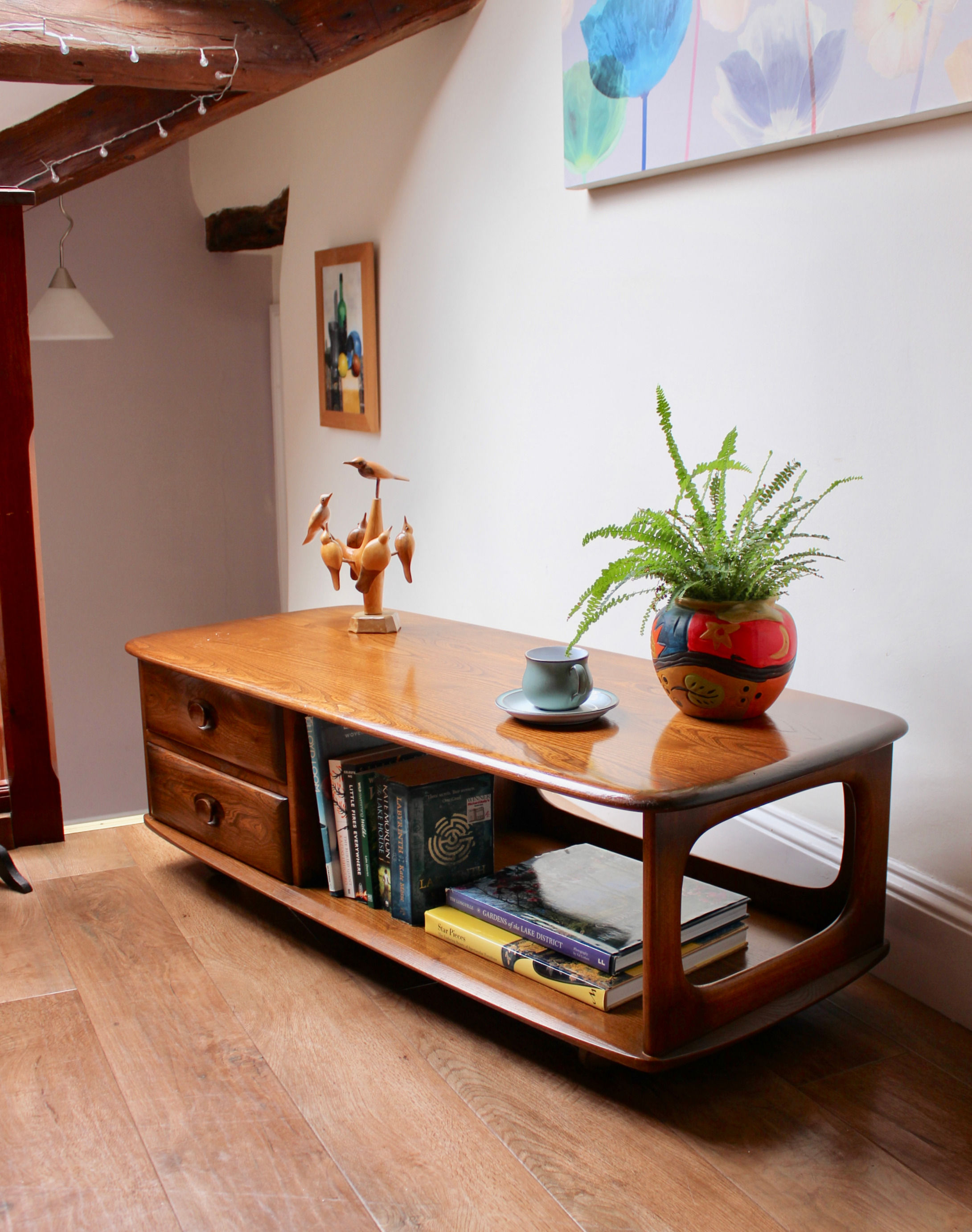 Vintage Ercol Minerva Elm and Beech Coffee Table TV Unit