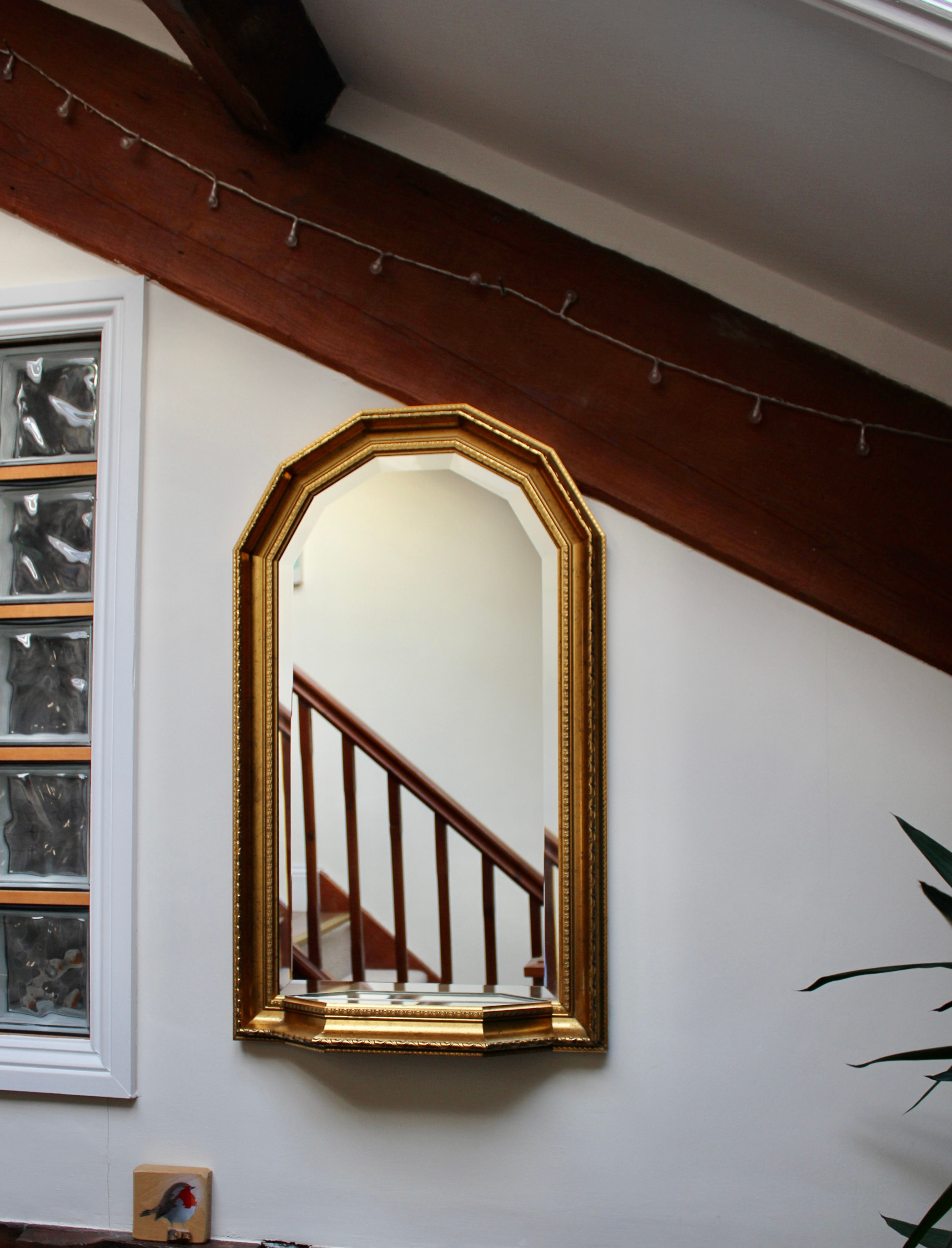 Gold Framed Wall Mirror with Glass Shelf