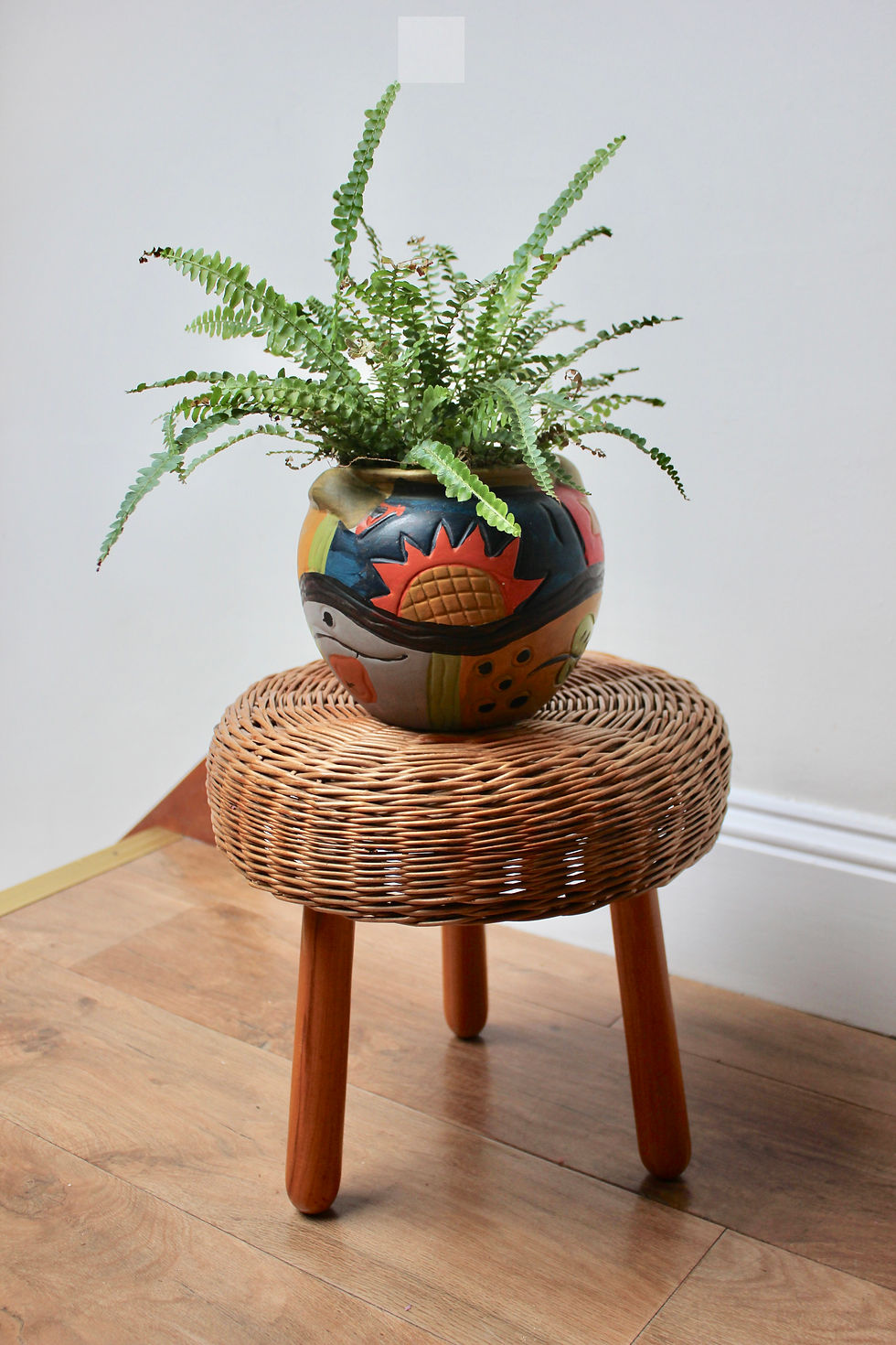 Thumbnail: Mid Century Wicker Rattan Tripod Stool Attributed to Tony Paul