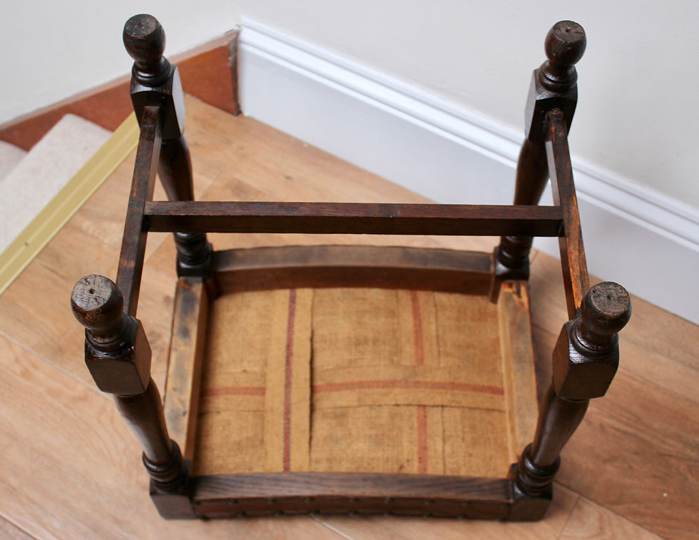 Thumbnail: Arts and Crafts Leather and Oak Stool