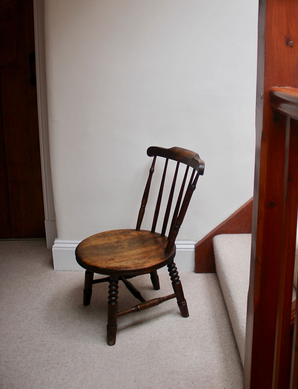 Thumbnail: Antique Oak Child's/Nursing Chair With Bobbin Legs And Circular Seat