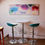 Thumbnail: Vintage Style White and Chrome Bar Table with Pair of Turquoise Bar Stools
