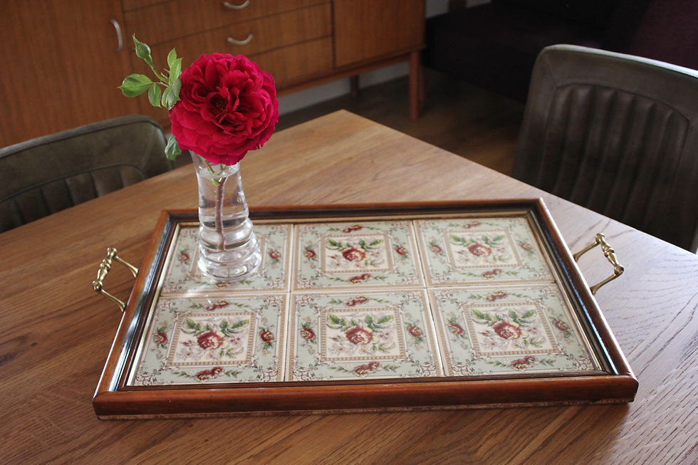 Thumbnail: Antique Victorian Wood and Ceramic Decorative Serving Tray
