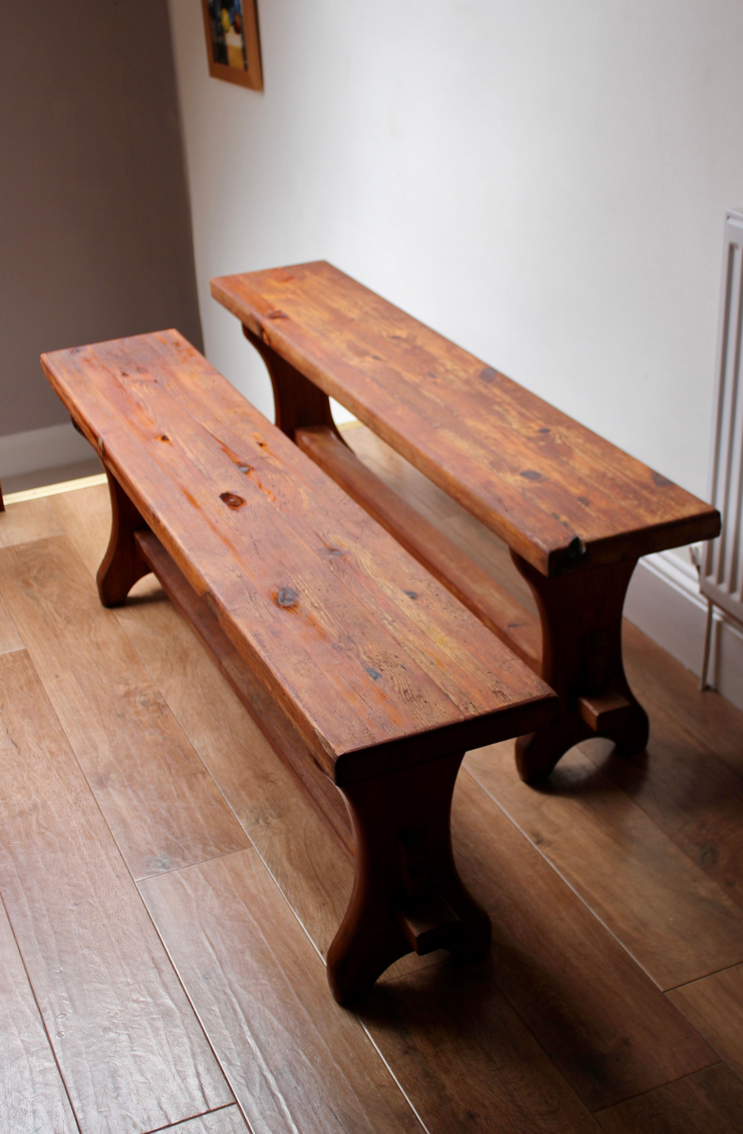 A Pair of Rustic Wooden Farmhouse Benches from 1900's