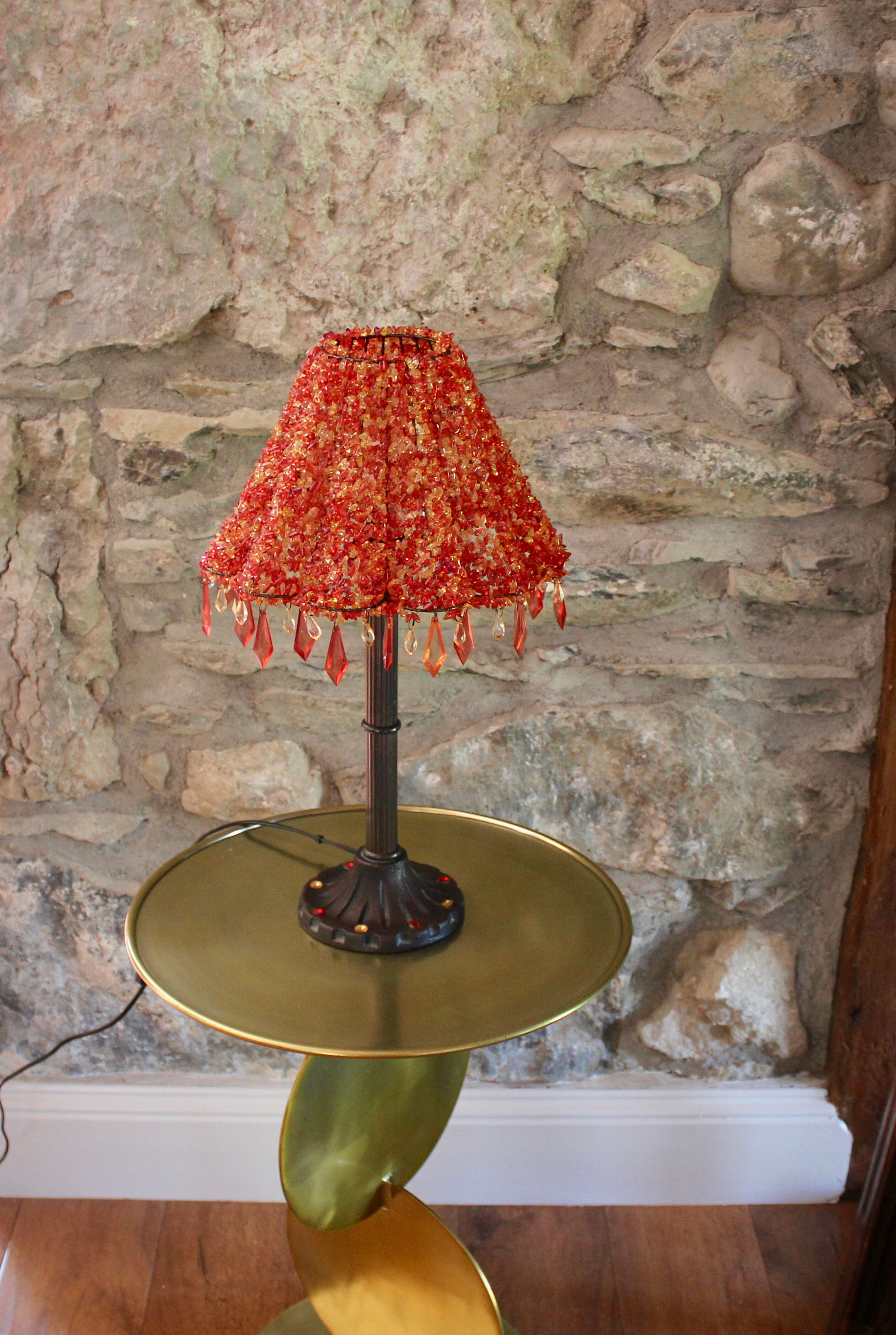 Vintage Kitsch Table Lamp with Beaded Shade