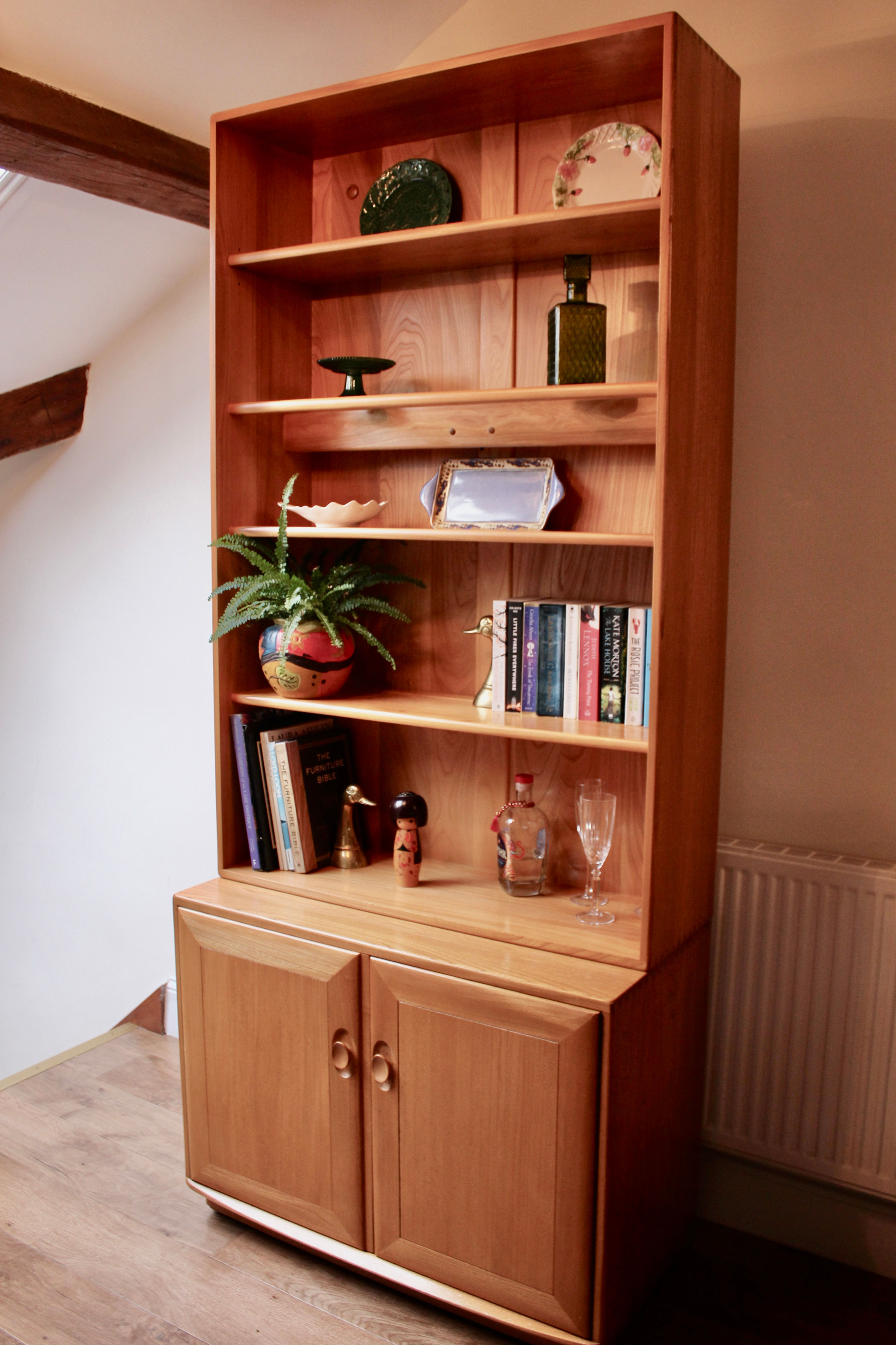Ercol Windsor Tall Bookcase/Display Unit with Double Cabinet Base Unit