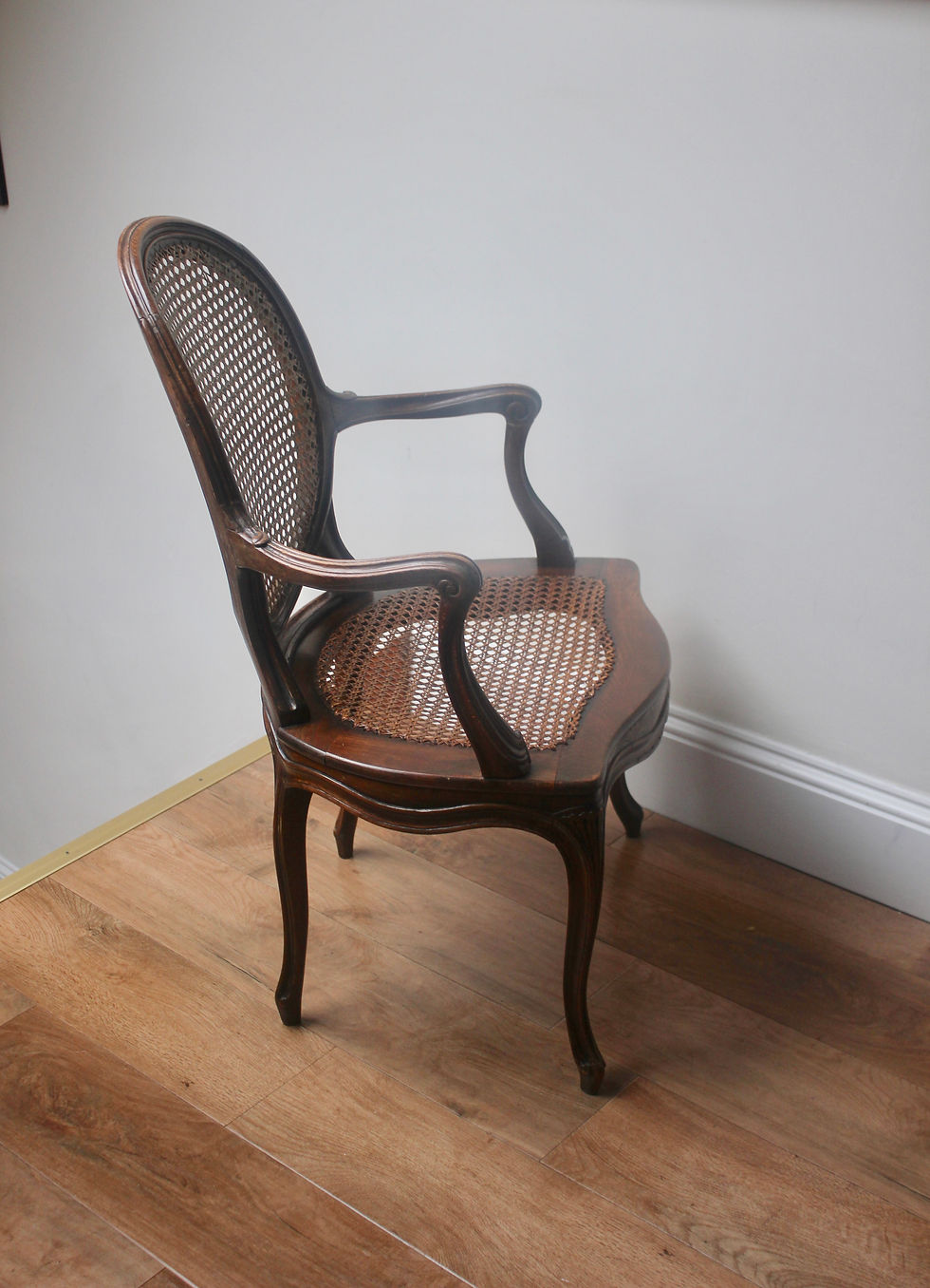 Thumbnail: Vintage French Style Bergère Cane Carver Dining Chair Armchair