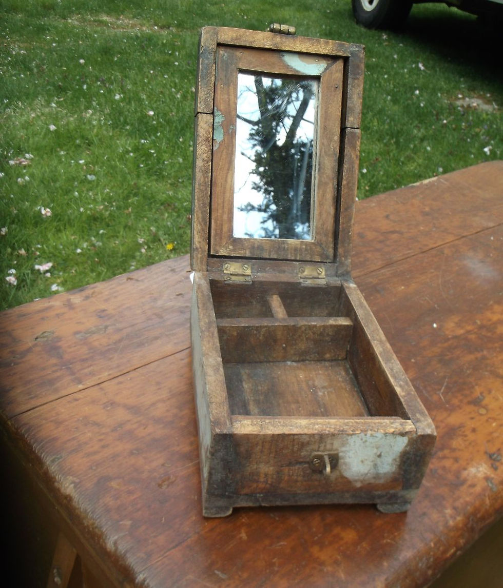Thumbnail: Open wooden box with mirror on lid