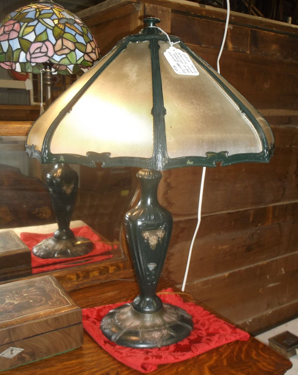 Tall table lamp with fluted glass shade front view